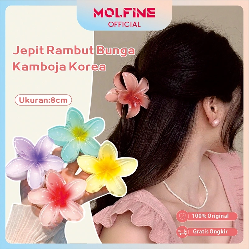 MOLFINE Jepit Rambut Bunga Kamboja Korea 8 CM/Aksesori Rambut Gaya Liburan di Tepi Pantai