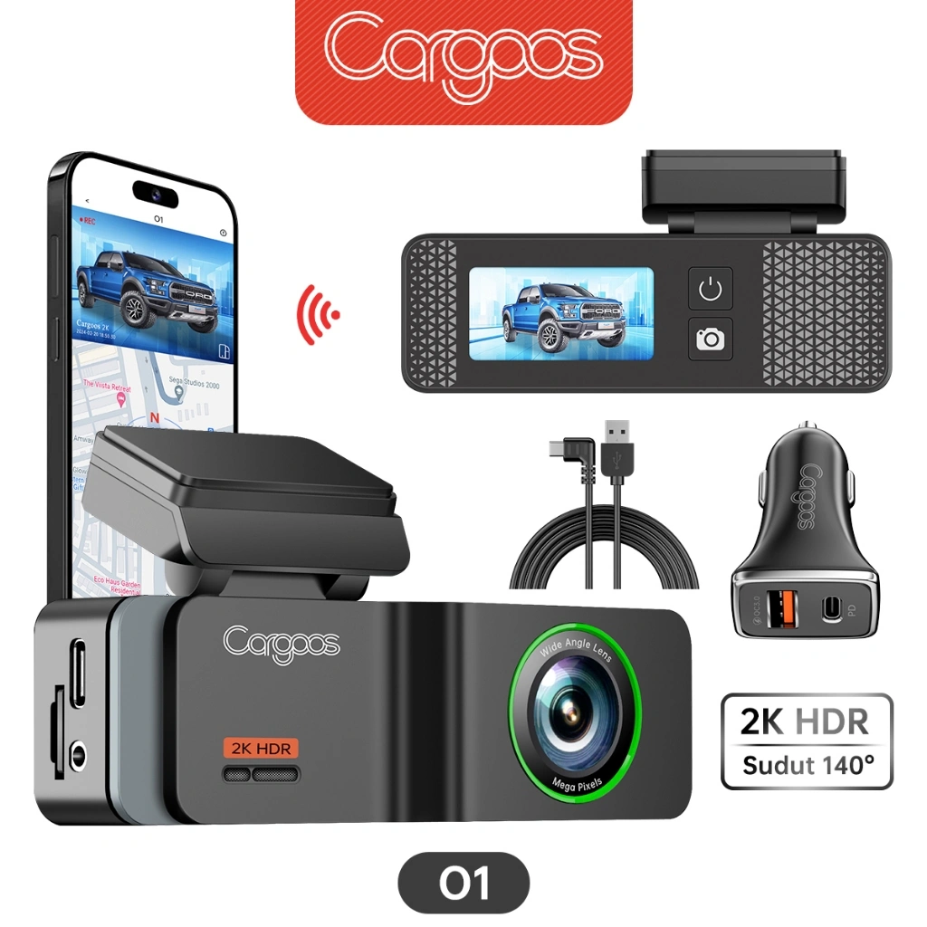 Cargoos O1 Dash Cam Mobil 2K 1440p GPS WiFi G-sensor Night Vision Kontrol Aplikasi Car Dashcam