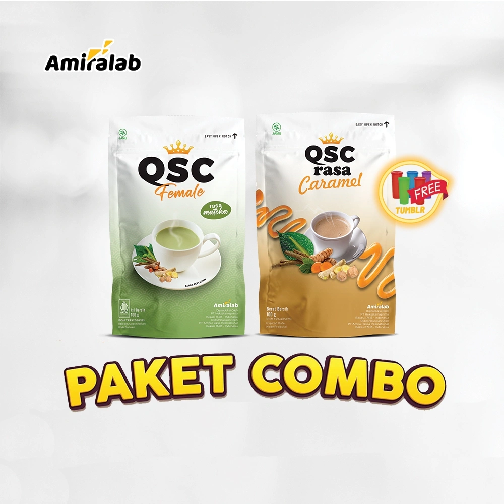 PAKET COMBO HEMAT (FREE TUMBLER) AMIRALAB QSC FEMALE & QSC FEMALE rasa MATCHA Minuman Herbal Solusi Membantu Kesehatan Wanita