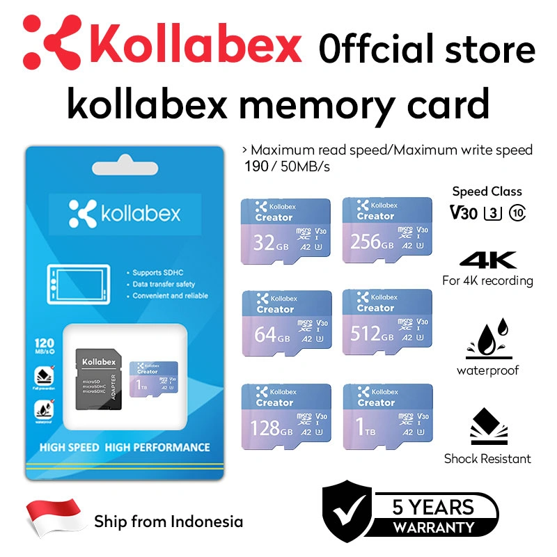 Kollabex MicroSD Card A2 Creator 32GB 64GB 128GB 256GB 512GB 1TB UHS-I U3 V30 4K With Adapter