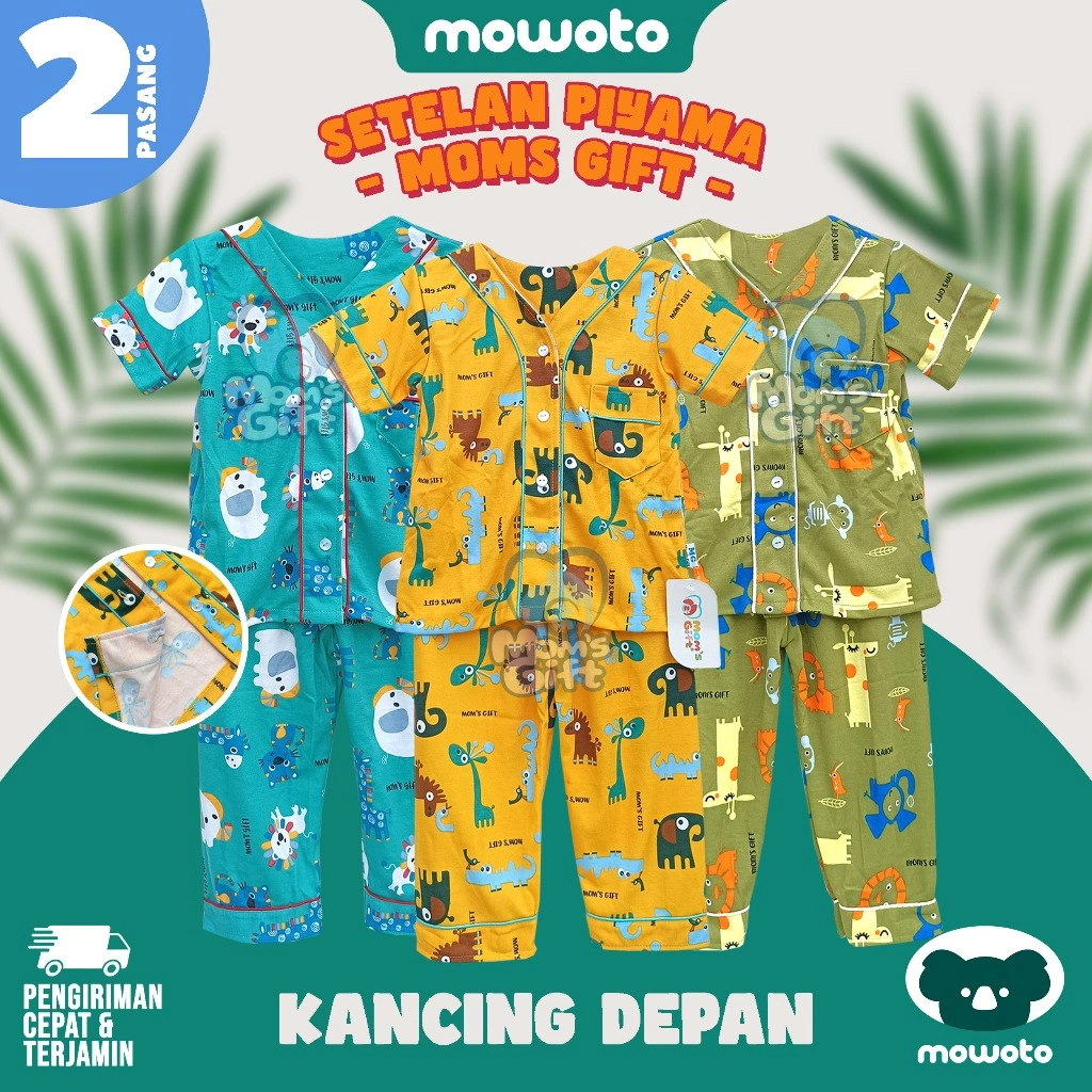 [ 2 pcs ] PIYAMA Moms Gift Baju Tidur CPR Setelan Anak Kancing Depan ( 1-4 tahun ) - Mowoto