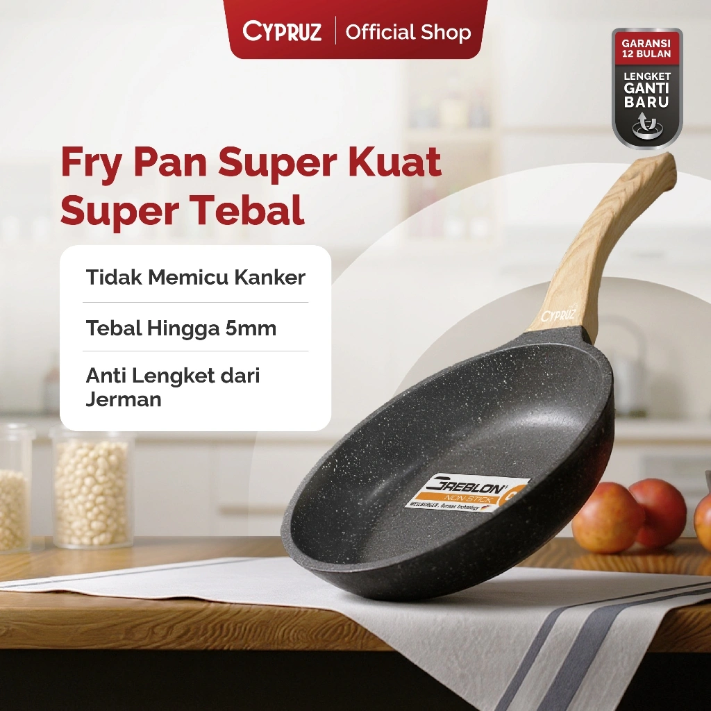 Cypruz Wajan Anti Lengket Fry Pan Premium Grey Granite Diecast Series
