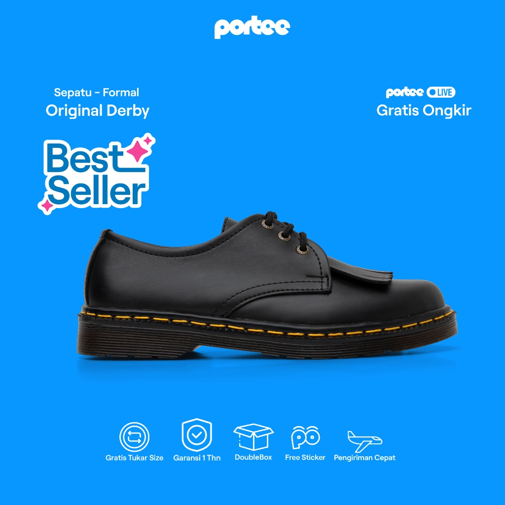 Sepatu Boots Pria Portee Original Derby –  Formal | Kerja Kondangan Kasual | Sepatu Kulit Microfiber