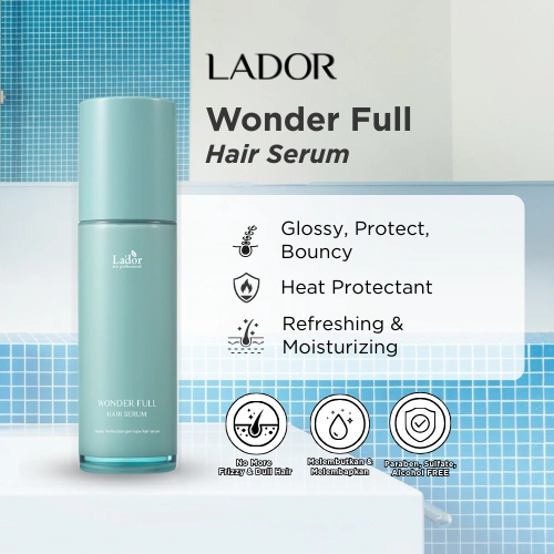 Lador Wonder Full Hair Serum 100mL | Serum Rambut | Heat Protection | Rambut Kering | Bercabang | Patah |Efek Bounchy Pada Rambut Perm atau Curly