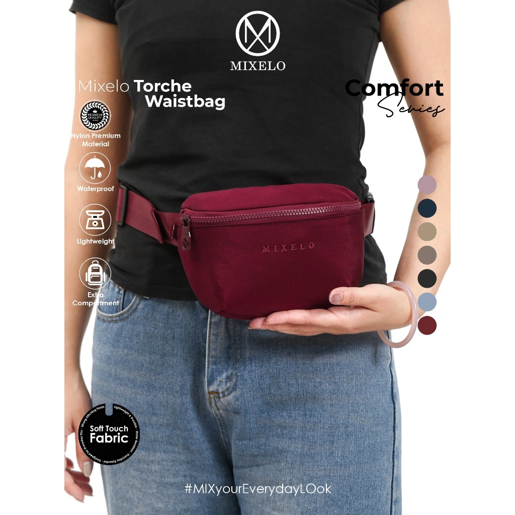 Mixelo Waistbag Torche Tas Pinggang Pria Wanita Premium Nylon Waterproof Tas Travel Sport Casual