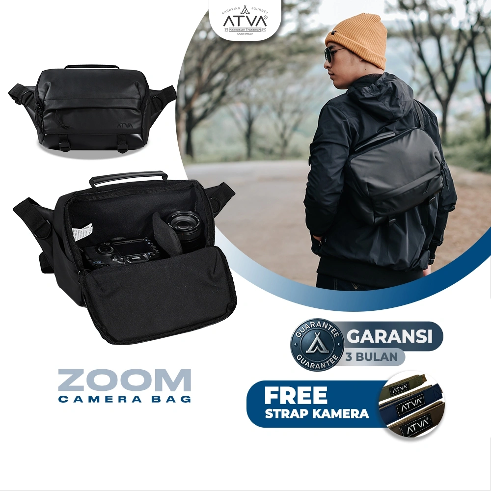Tas Kamera Sling Bag, Camera Lensa DSLR dan Mirrorless, Waterproof (anti air), Zoom Series Black