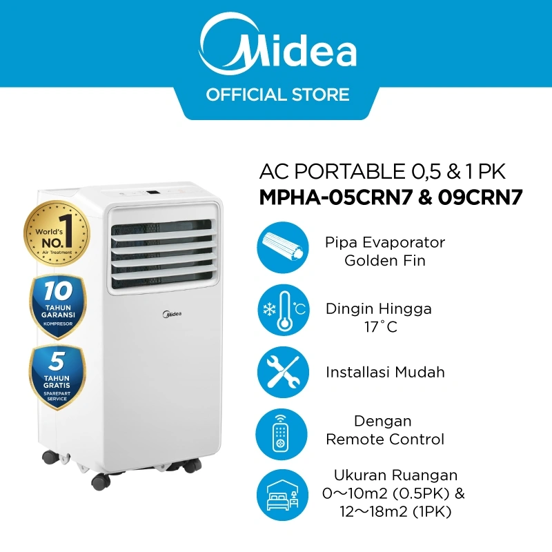 Midea AC Portable MPHA-05/09CRN7 Multiple Function AC - 0.5PK / 1 PK- Dehumidifying-  Sleep Mode - timer 24 jam