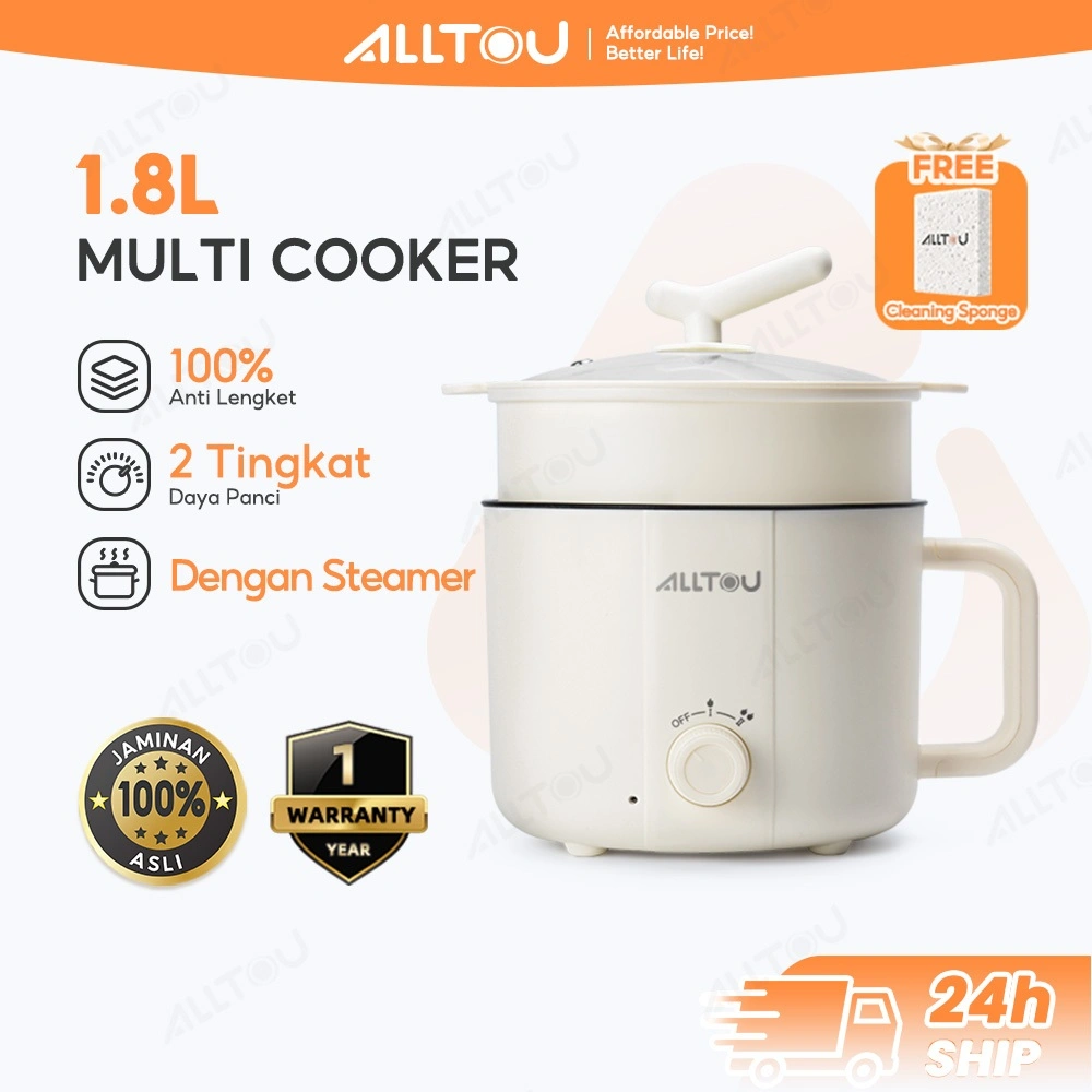 ALLTOU Panci Listrik Multifungsi 1.8L Cooker Kompor Listrik Pintar Pelajar/panci listrik/Asrama/Perjalanan Bisnis