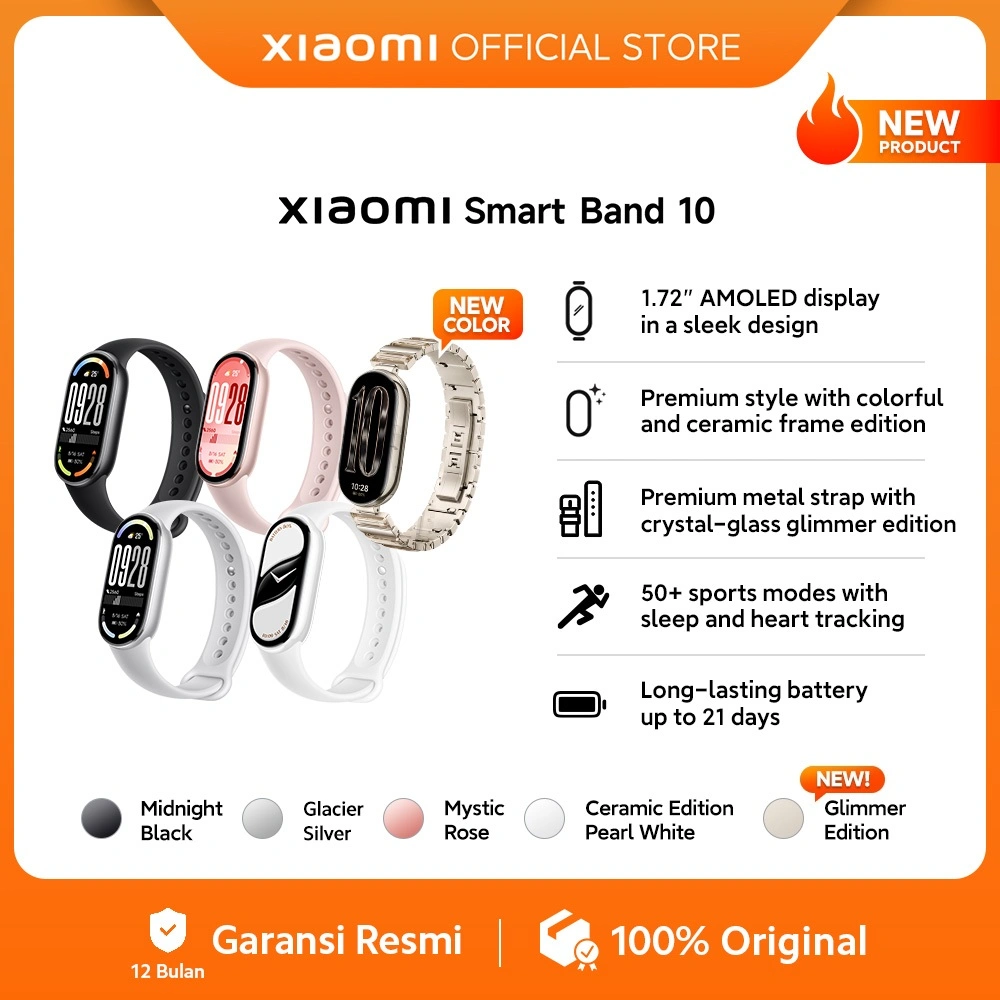Xiaomi Smart Band 10 | 1.72" AMOLED display in a sleek design | Premium style with colorful and ceramic frame edition | 150+ sports modes with sleep and heart tracking | Long-lasting battery up to 21 days [Official Store]