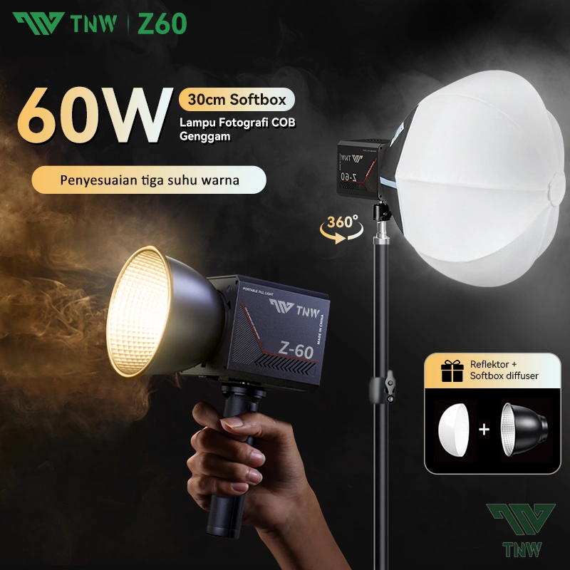 TNW Z60 Rechargable LED Video Light Portable Softbox Lighting Professional Fotografi Light 2800K-7500K Studio Lampu Live Streaming