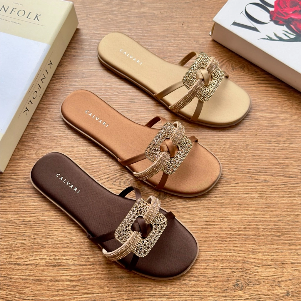 CALVARI - BERLIN Sandal Wanita Korea Teplek Casual Kekinian Size 36 - 41 Sendal Flat Cewek Kasual