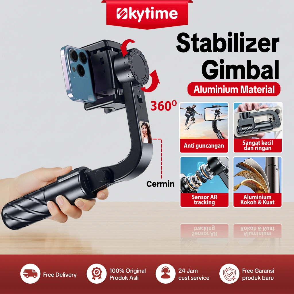 Skytime Gimbal Stabilizer Hp Tripod Hpanti Goyang 3in1 Hp Handphone Auto Balance Selfie Stick Premuim tripot yang bisa muter Tripod Bluetooth Remote - GS07