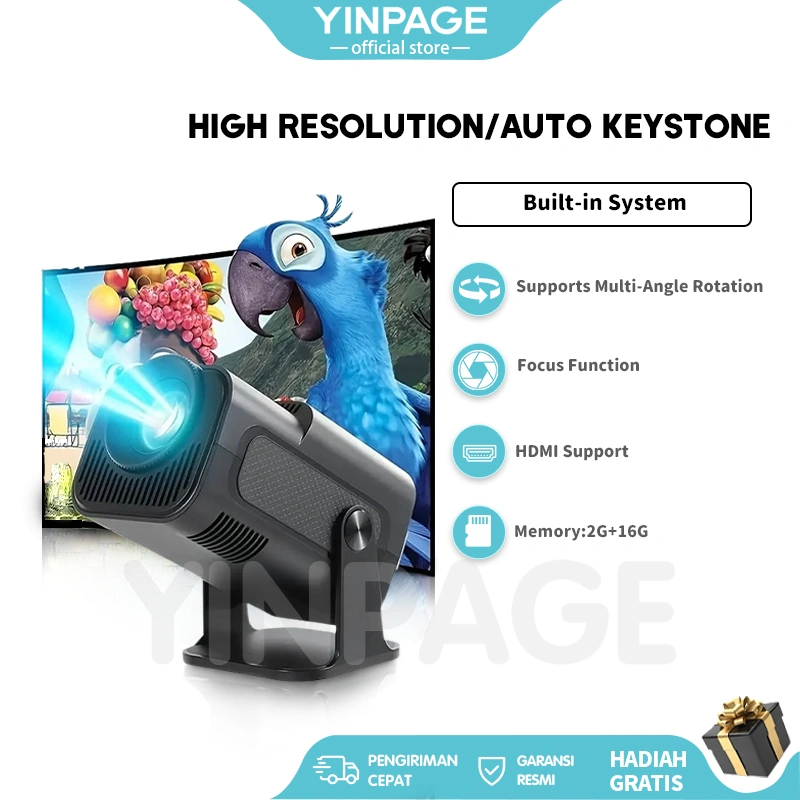 Mini Smart Proyektor 4k Full HD Android 13.0  2G RAM+16G ROM Dual Band 2.4g&5g 10000 Lumens WiFi6 1080P Native Projector HP Ke Dinding LCD TV Asli Sistem Operasi 270 ° Proyektor Bluetooth Dapat Disesuaikan