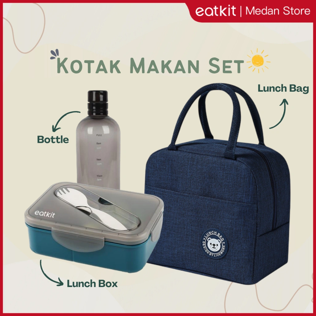 [Medan Ready Stock] Eatkit 3in1 Kotak Makan Set 900ml&1200ml | Bekal Makan Set Lunch Box Set | Tempat Bekal With Tas Bekal&Cangkir Soup