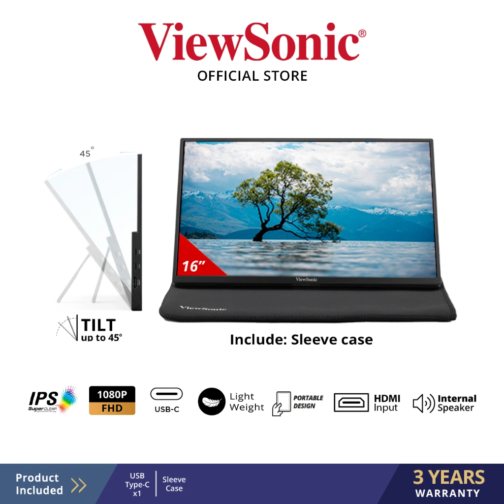 ViewSonic VA1650 16” USB-C Lightweight Portable Monitor
