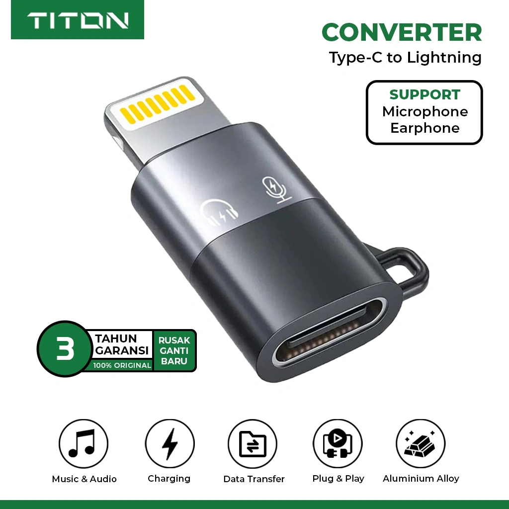 TITON Converter Type C to Lightning iPhone Support Audio Microphone USB 2.0 Fast Charging Data Transfer Adapter OTG Connector Mic