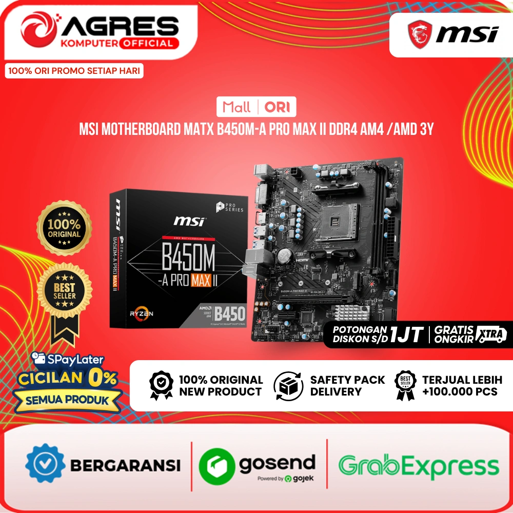 MSI MOTHERBOARD MATX B450M-A PRO MAX II DDR4 AM4 /AMD 3Y