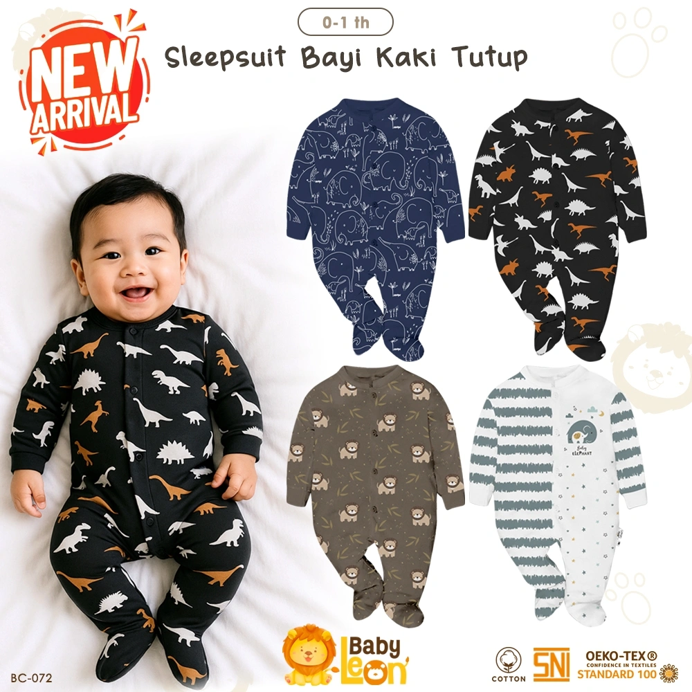 BABYLEON Sleepsuit Bayi 0-1Th Sleepsuit Bayi Kaki Tutup Lengan Panjang Jumpsuit Newborn Baju Tidur Bayi Jumpsuit Panjang Kaki Tutup BC-072