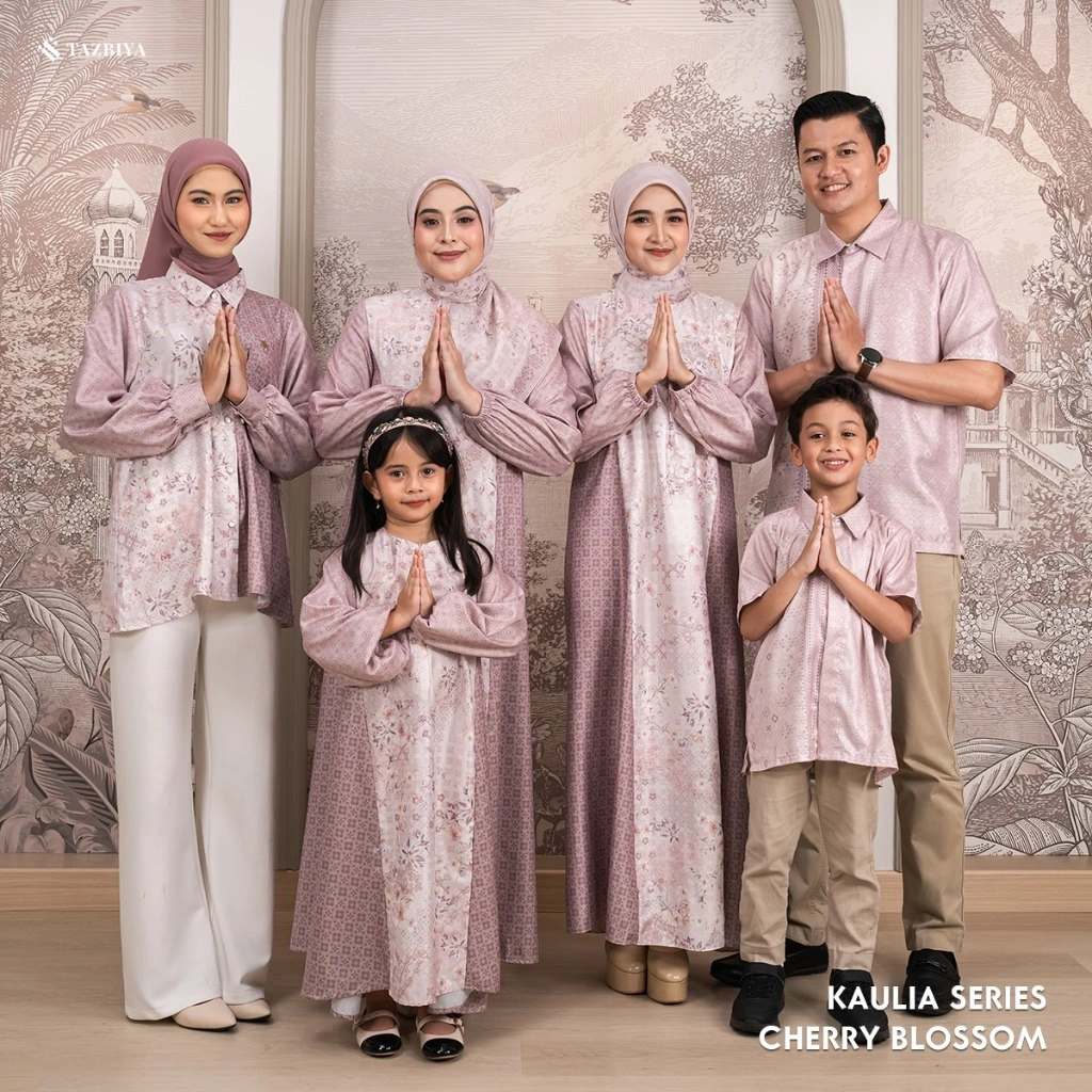 TAZBIYA - Sarimbit Motif Keluarga Kaulia (Gamis Sarimbit Lebaran 2026, Baju Sarimbit Keluarga, Tunik Blouse Sarimbit Idul Fitri)