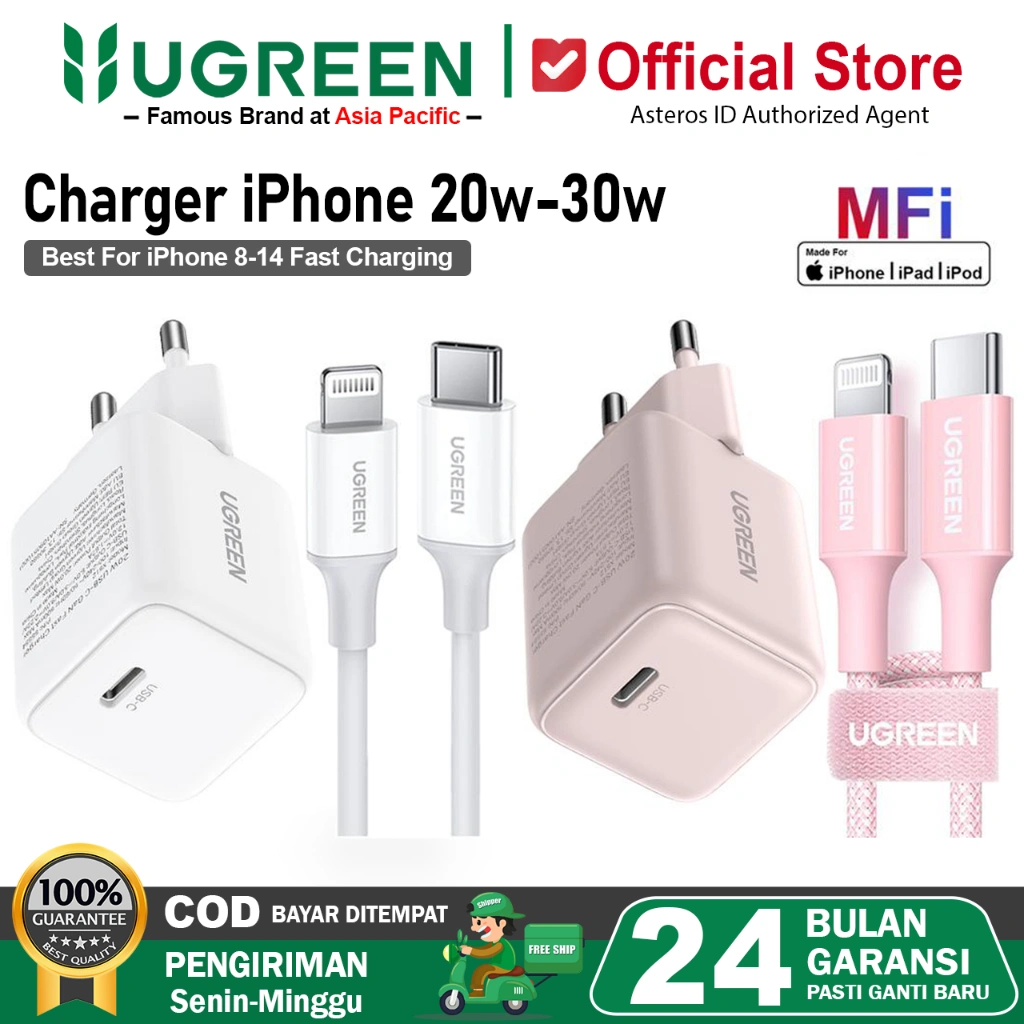 UGREEN Charger GaN N iPhone Lightning MFI PD Type C Fast Charging 20W 30W