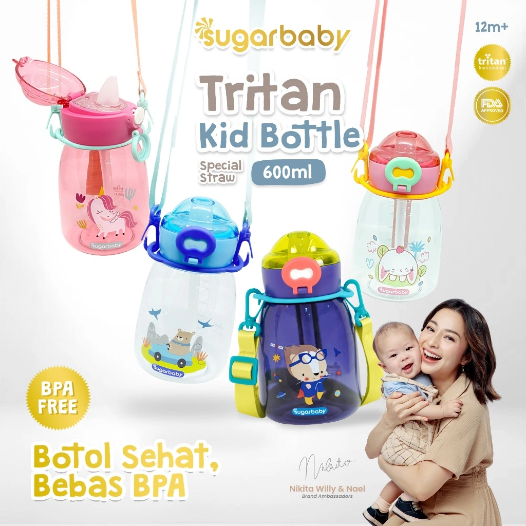 Sugarbaby Tritan Kid Bottle Special Straw 600 ml Botol Minum Anak/Botol Minum Anaka BPA free Aman/Premium Tritan Eastman Bottle/Botol Anak Bonus Tali