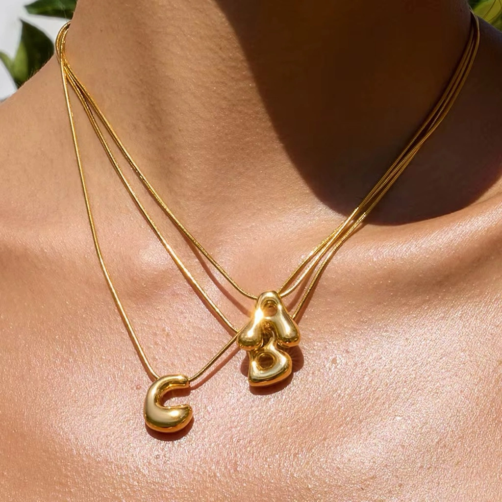 Initial Bubble Necklace - Stainless Steel (18K Real Gold PVD Coated)