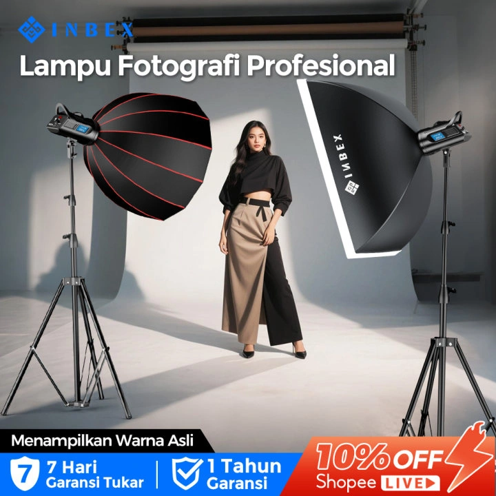 INBEX 100S Lampu Live Streaming Konten Kreator Foto Studio Lighting with LED Display Softbox Light Flash Diffusers