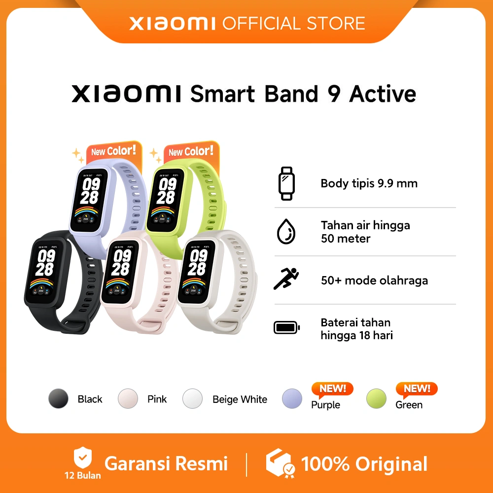 Xiaomi Smart Band 9 Active | Refresh rate 60 Hz | Tahan Air Hingga 50 Meter | 50+ Mode Olahraga | Baterai Hingga 18 Hari [Official Store]