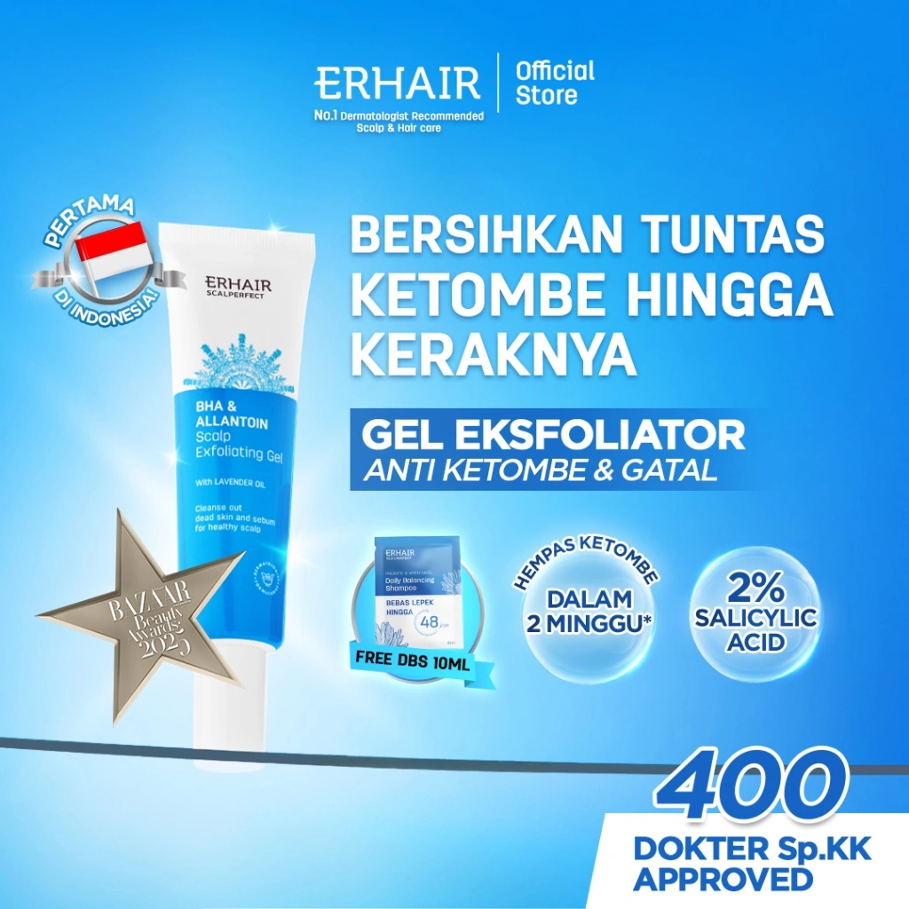 [GEL ANTI KETOMBE] ERHAIR Scalperfect Exfoliating Gel 65gr - Gel Eksfoliasi kulit kepala Anti Ketombe dan Seboroik | 2% Salicylic Acid