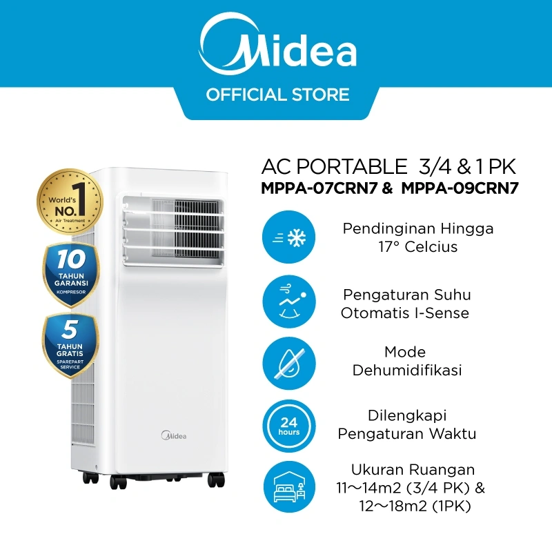 [TERLARIS & TERMURAH] Midea AC Portable MPPA-07/09CRN7 - Dehumidifying - Dingin Lebih Cepat - Fitur I Sense 3/4PK-1PK