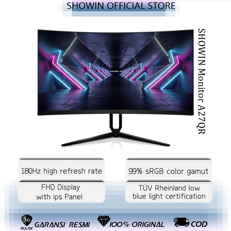 Showin Monitor 27 Inch Panel IPS Curved Gaming 180Hz Garansi 3 Tahun Game Official Store HDMI / VGA 1080P FHD
