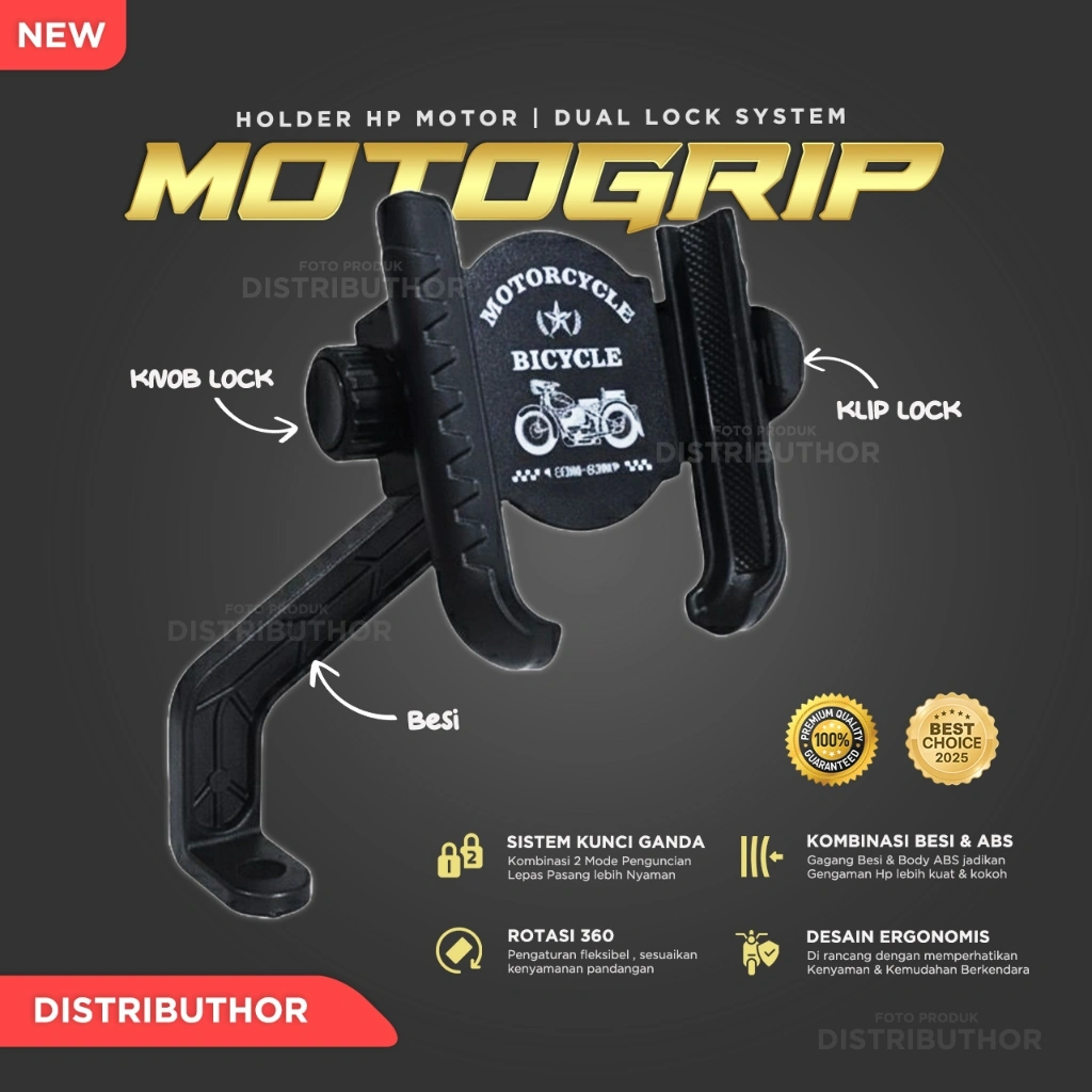 HOLDER HP MOTOR MOTOGRIP DOUBLE LOCK MOBILE PHONE STAND TEMPAT DUDUKAN HANDPHONE DIMOTOR BESI KUNCI OTOMATIS