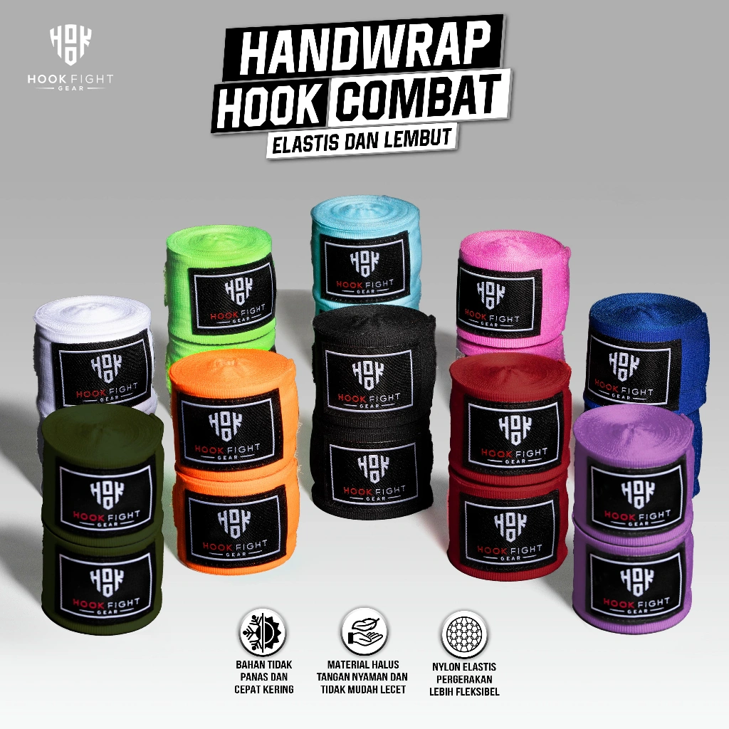 HANDWRAP MUAY THAI HOOK FIGHT GEAR HITAM, BOXING WRAP, BANDASI TINJU, BOXING WRAP, MUAY THAI WRAP