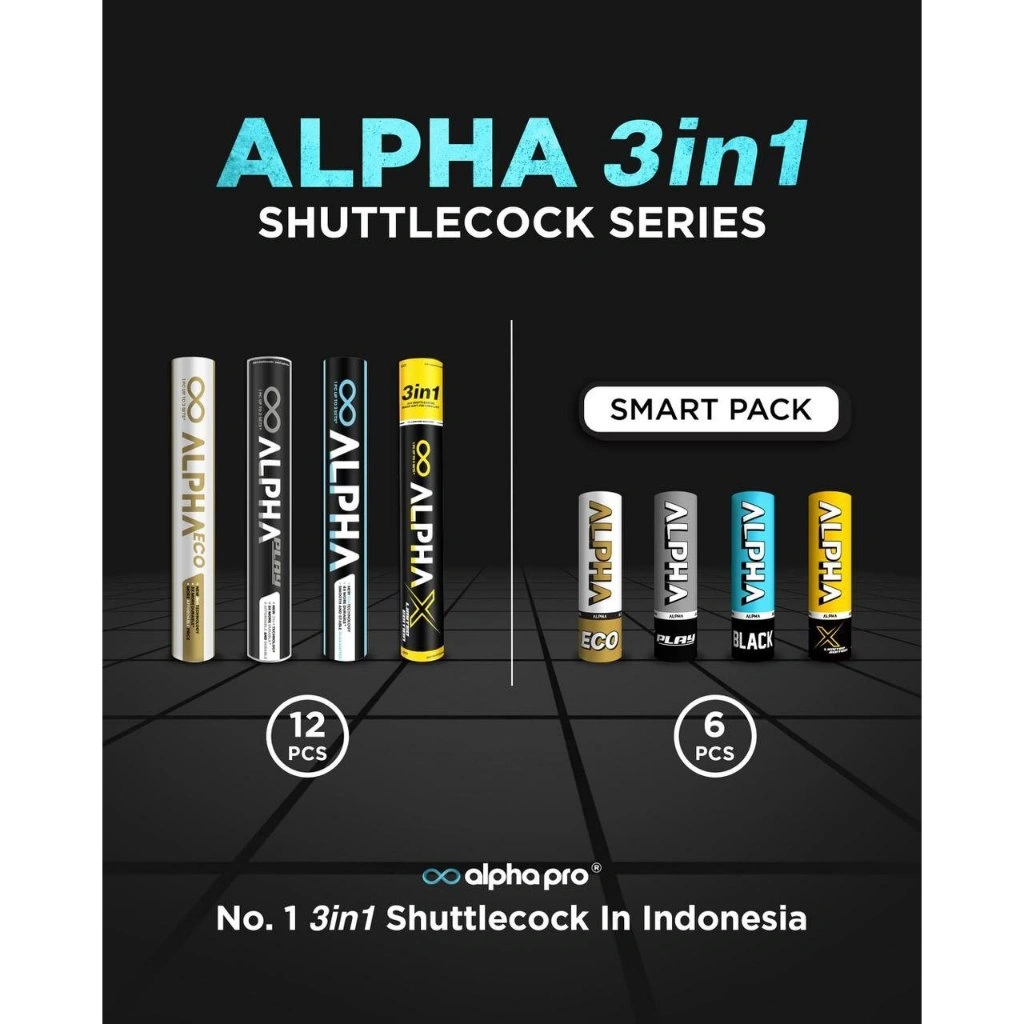 Shuttlecock cock Badminton 3 IN 1 ALPHA BLACK 75 76 / ECO 76 / ALPHA PLAY / ALPHA X LIMITED EDITION ISI 12 ISI 6 Original