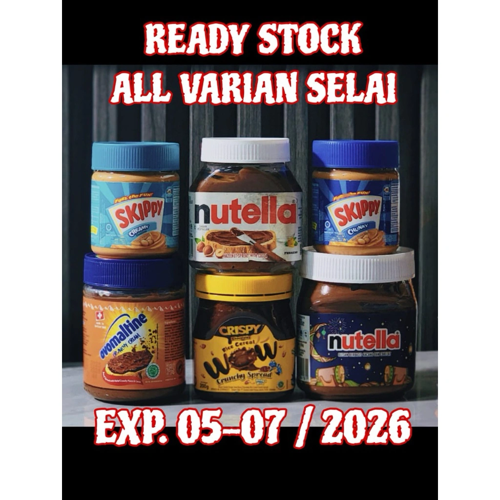 Selai Skippy 170gr /Nutella hazelnut spread with cocoa 200g 350g original free packing bubble warp atau dus/ nutella selai coklat hazelnut 200g 350g/ PROMO DISKON AKHIR TAHUN