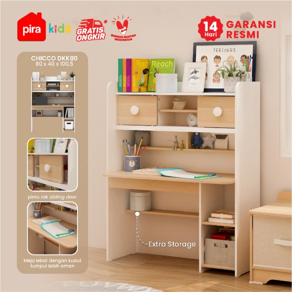 PIRA KIDS -  CHICCO DKK80 Meja Belajar Anak dengan Rak Buku