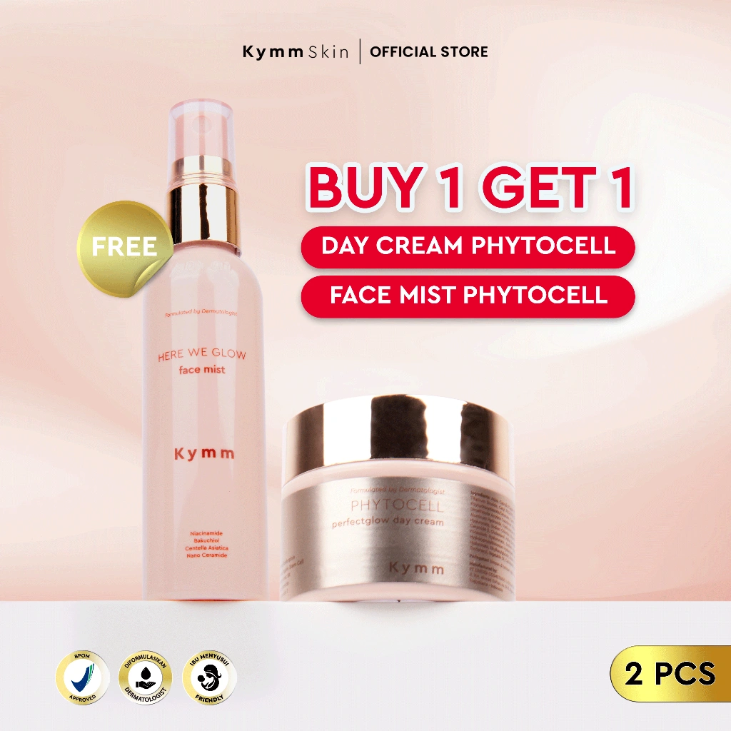 [BUY 1 GET 1] KYMM SKIN Phytocell Day Cream + Phytocell Face Mist | Formula with Phytocell, Ceramide, Niacinamide | Instant Glowing | Perawatan Pelembap Moisturizer Pencerah Mencerahkan Wajah Kusam