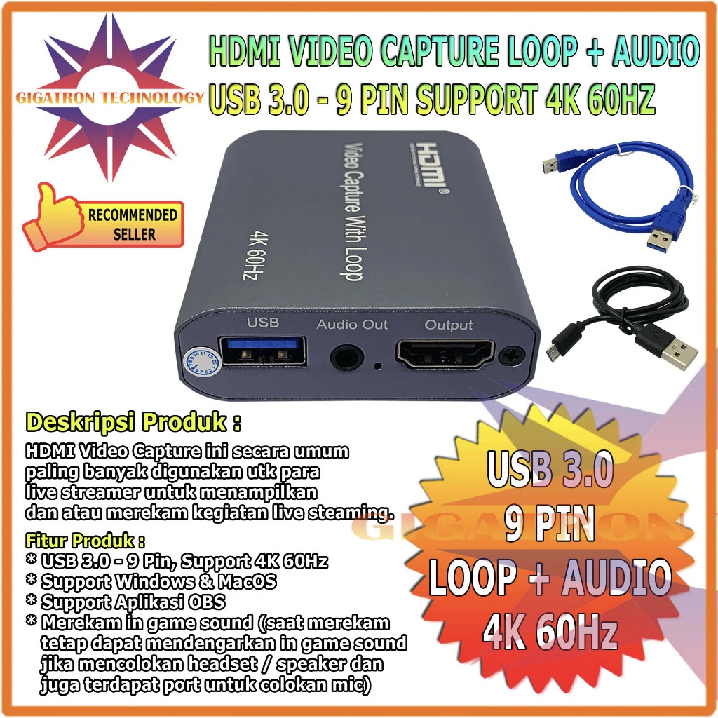 Video Capture Grabber HDMI With Loop Audio Versi 3.0 Card Game Camera Recording Support Full HD 1080P Live Streaming OBS Loop Audio