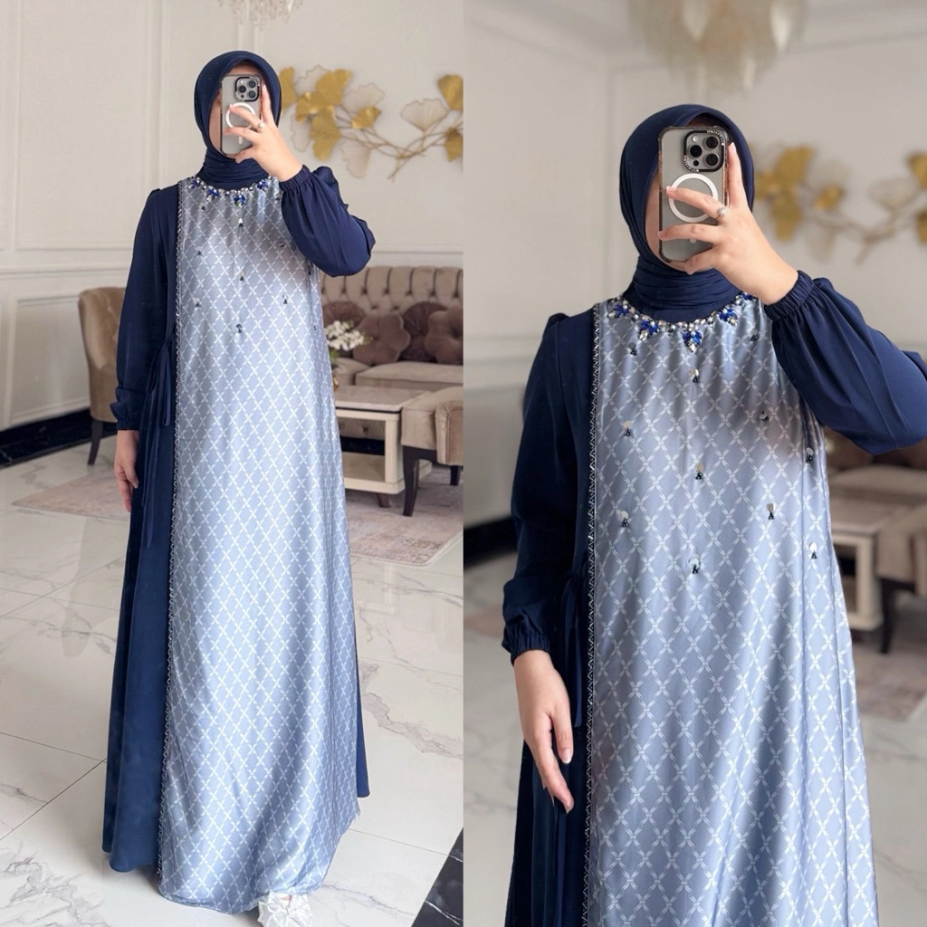 NNFashion ~ SERUNI DRESS GAMIS WANITA MUSLIMAH REMAJA DEWASA Ibu Ibu Payet Kondangan Motif Kombinasi Polos