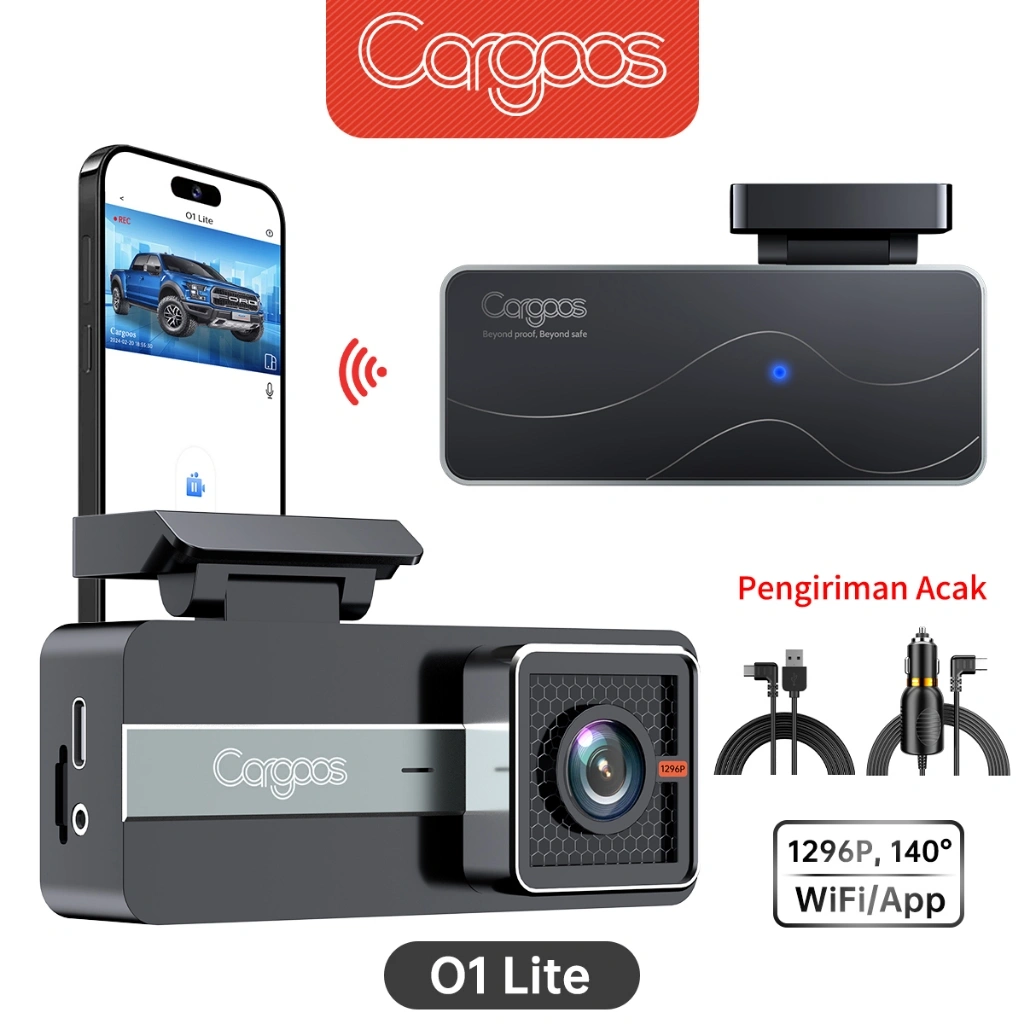 Cargoos O1 Lite 1296P Dash Cam Mobil Support WiFi Aplikasi G-Sensor Kamera Mobil