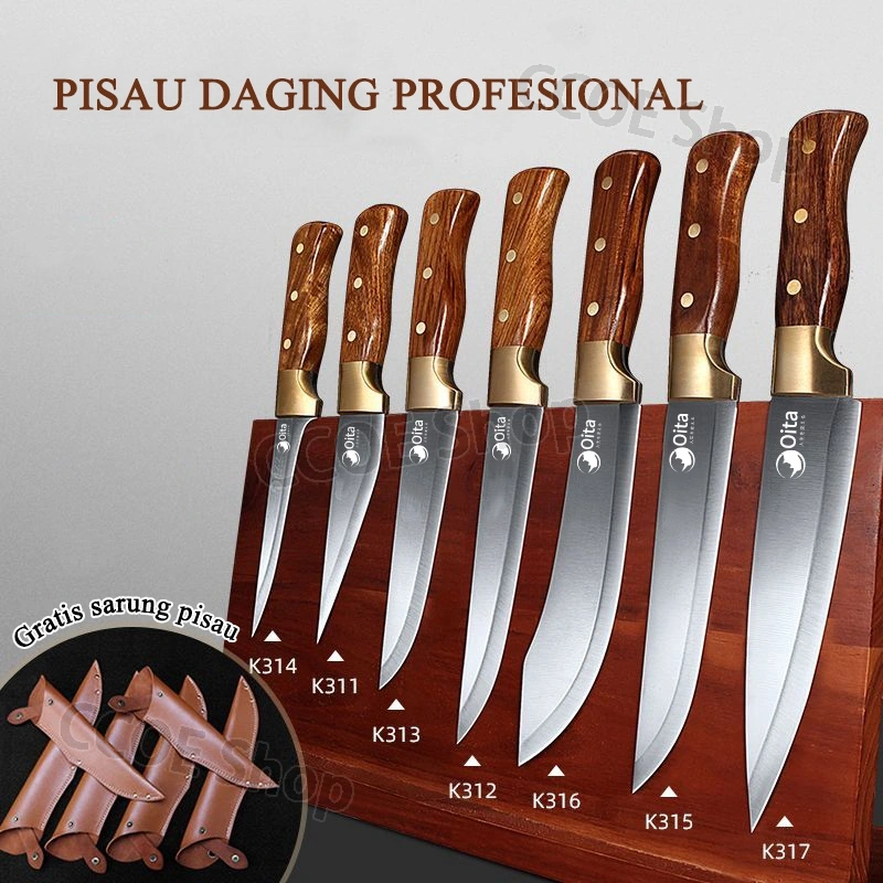 Oita Original Super Tajam Stainless Pisau Daging  /Pisau Dapur/Chef Knife Tangkai Kayu Free Sarung