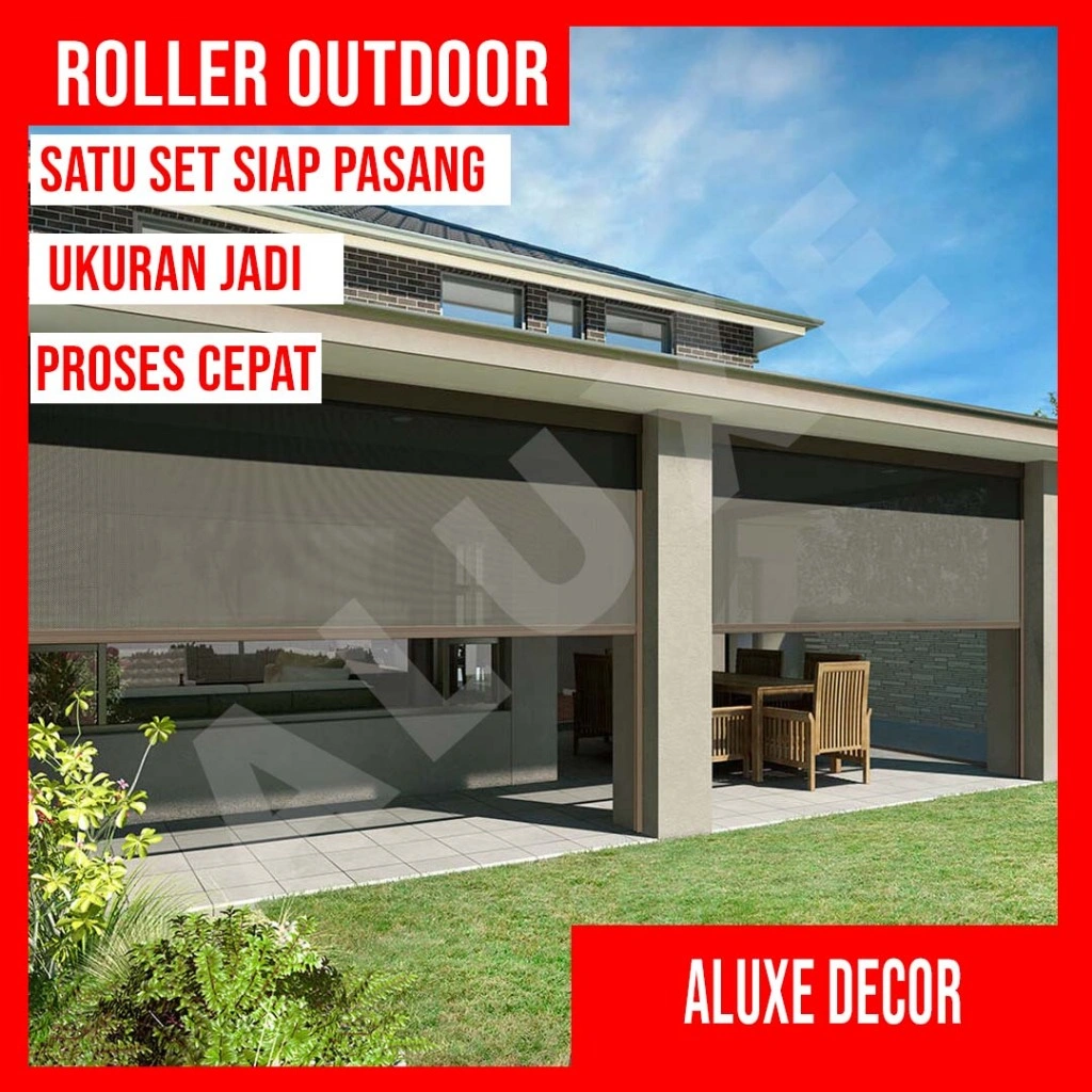 Roller Blind Outdoor DELTA Sunscreen Ukuran Jadi Tahan Air Hujan Waterproof