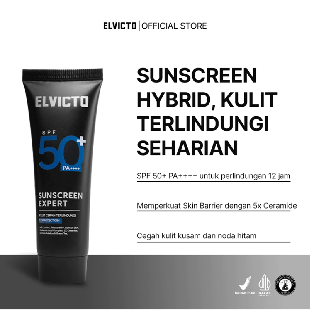 PROMO ELVICTO SUNSCREEN EXPERT WITH SPF 50 PA ++++ 30ml / Chemical Sunscreen Khusus Pria / Memberikan Perlindungan Pada Kulit dari Sinar UVA dan UVB, Meratakan Warna Kulit, Mencegah Penuaan Dini, Meningkatkan Kesehatan Kulit