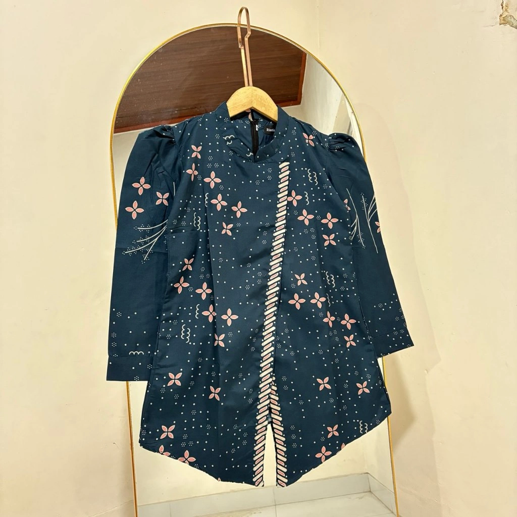 Batik Atasan Wanita Modern Baju Batik Lengan Panjang Puffy Janggan