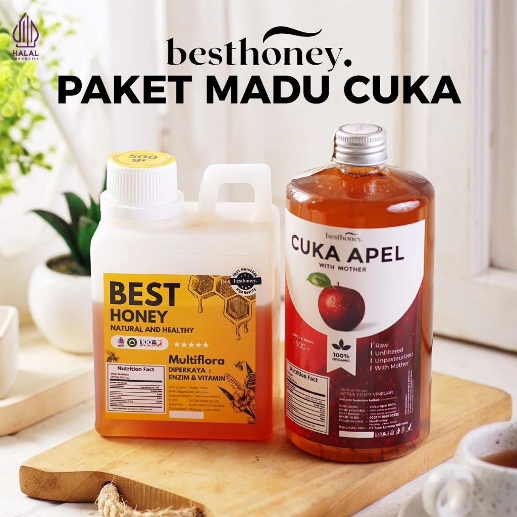 Best Honey Paket Bundling Cuka Apel With Mother Original 500ml dan Madu Multiflora Asli 500gr