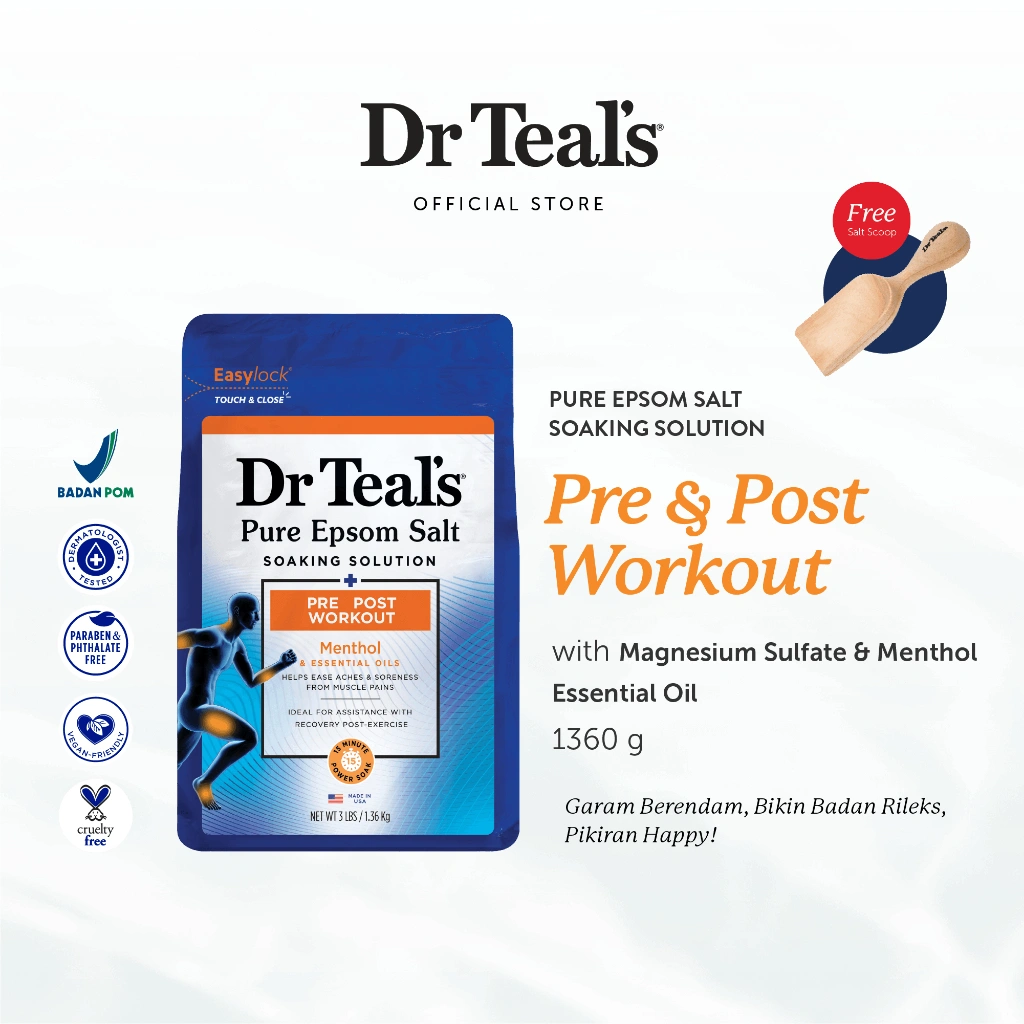 Dr Teal's Pure Epsom Salt Soaks/Garam Berendam - Magnesium Sulfate & Menthol 1.3 KG