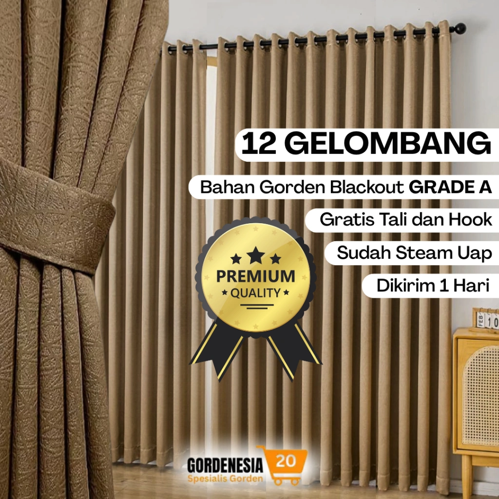 Gorden Jendela 12 Gelombang Mewah Murah Bahan Blackout Anti Silau Grade A Minimalis Aesthetic