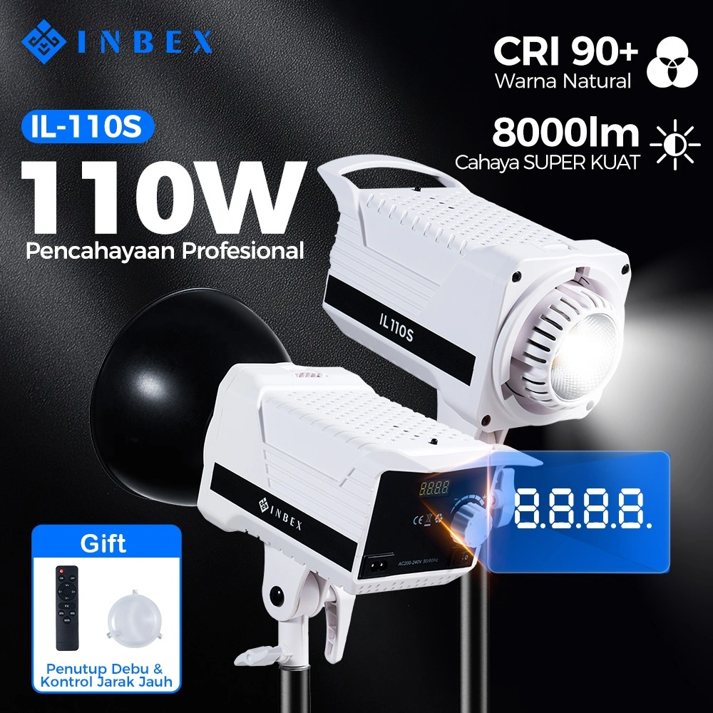 INBEX 110S 110W COB Softbox Kit Livestreaming Lighting 110W Tampilan suhu warna kecerahan COB
