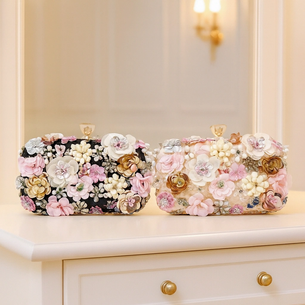 Waiwai Tas Pesta Selempang Wanita Bunga Satin Halus 350 Flower Clutch