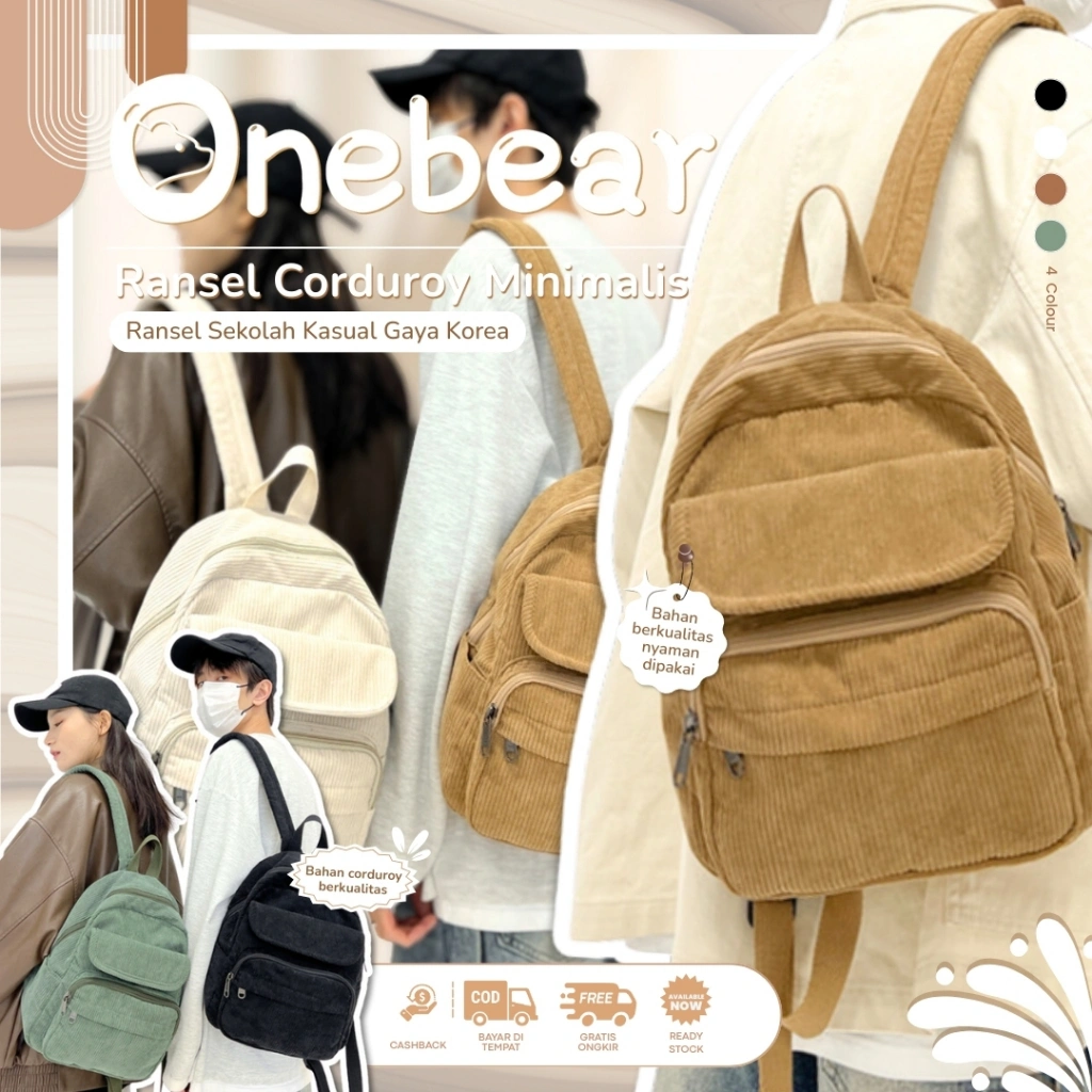 Onebear tas ransel wanita kecil  tas sekolah mini backpack korea Tas kanvas Corduroy tas backpack Ransel Sekolah tas ransel wanita bag punggung  tas ransel wanita import korea tas sekolah y2k aesthetic bag handbag shoulder tas ransel sekolah cewek LM23